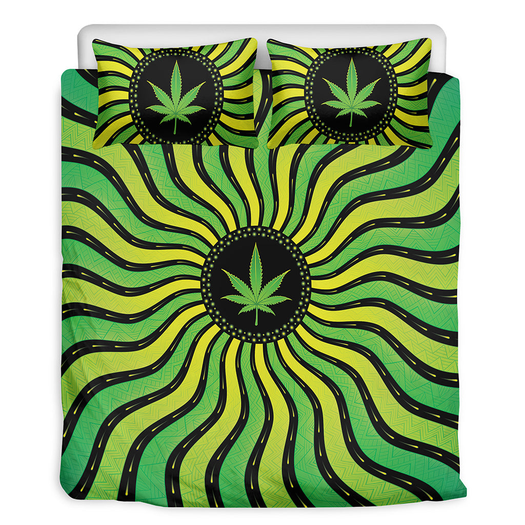Psychedelic Cannabis Leaf Print Duvet Cover Bedding Set