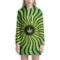 Psychedelic Cannabis Leaf Print Pullover Hoodie Dress