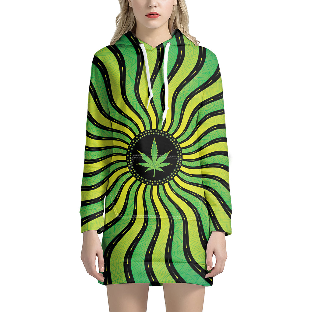 Psychedelic Cannabis Leaf Print Hoodie Dress