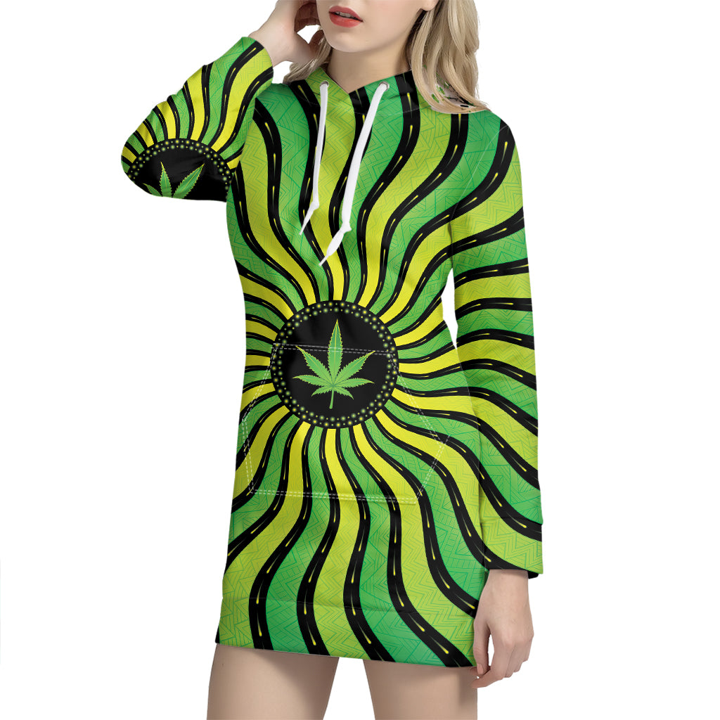 Psychedelic Cannabis Leaf Print Hoodie Dress