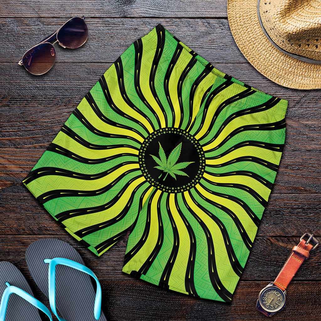 Psychedelic Cannabis Leaf Print Men's Shorts