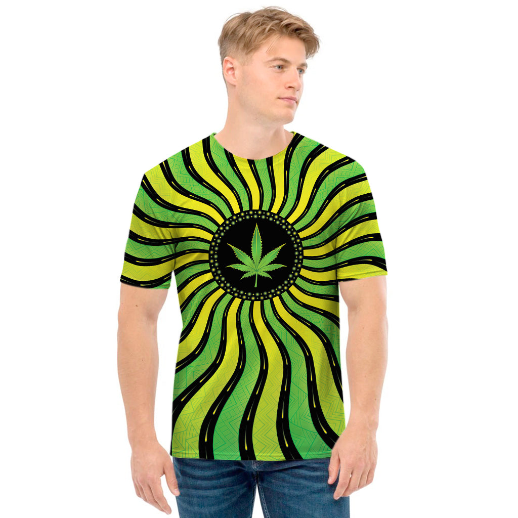 Psychedelic Cannabis Leaf Print Men's T-Shirt