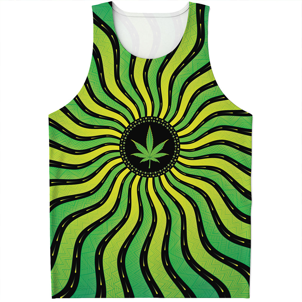 Psychedelic Cannabis Leaf Print Men's Tank Top