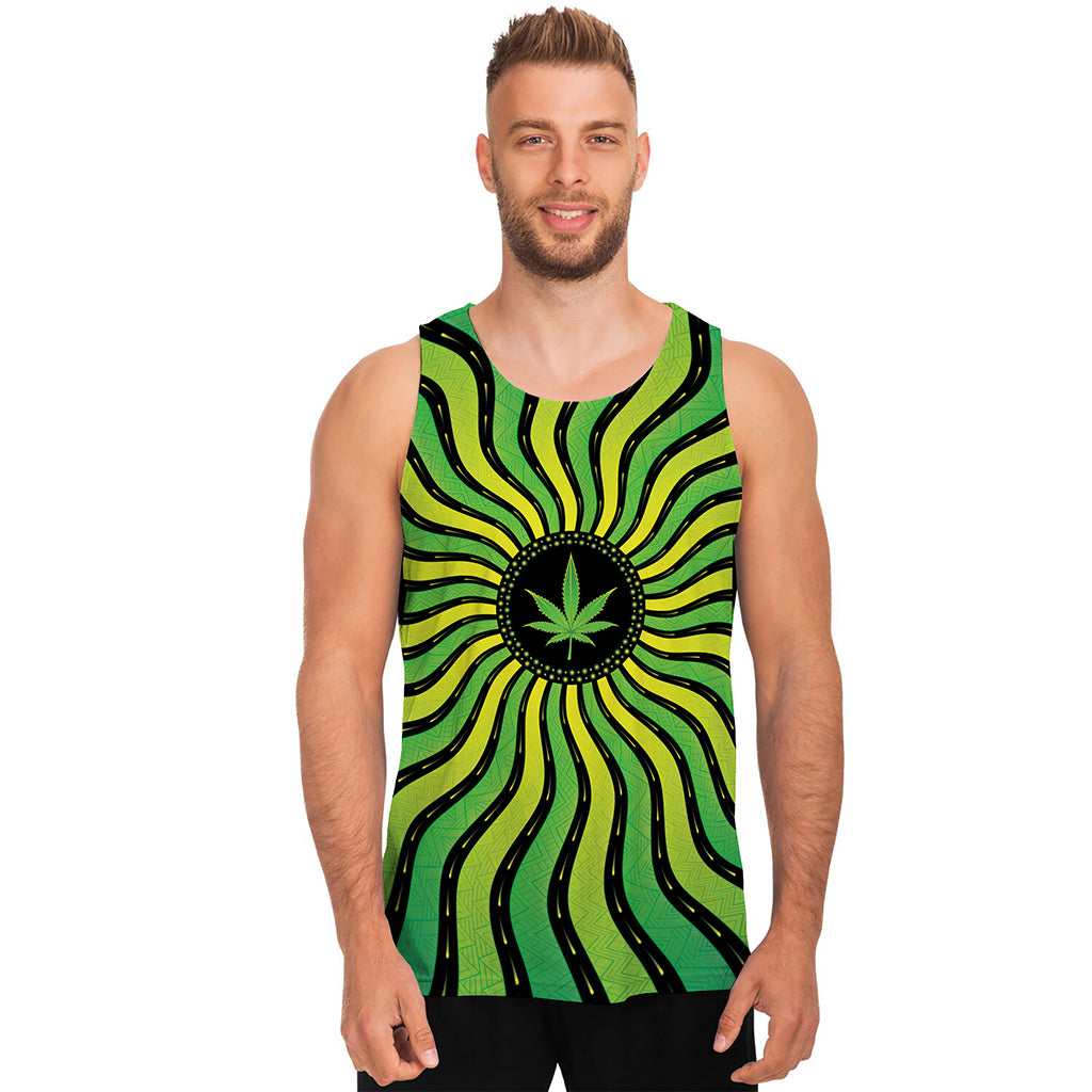 Psychedelic Cannabis Leaf Print Men's Tank Top