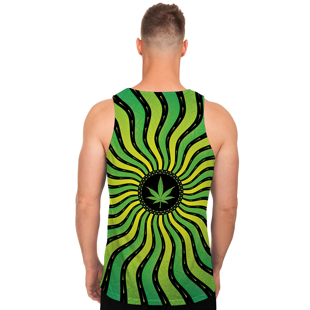 Psychedelic Cannabis Leaf Print Men's Tank Top