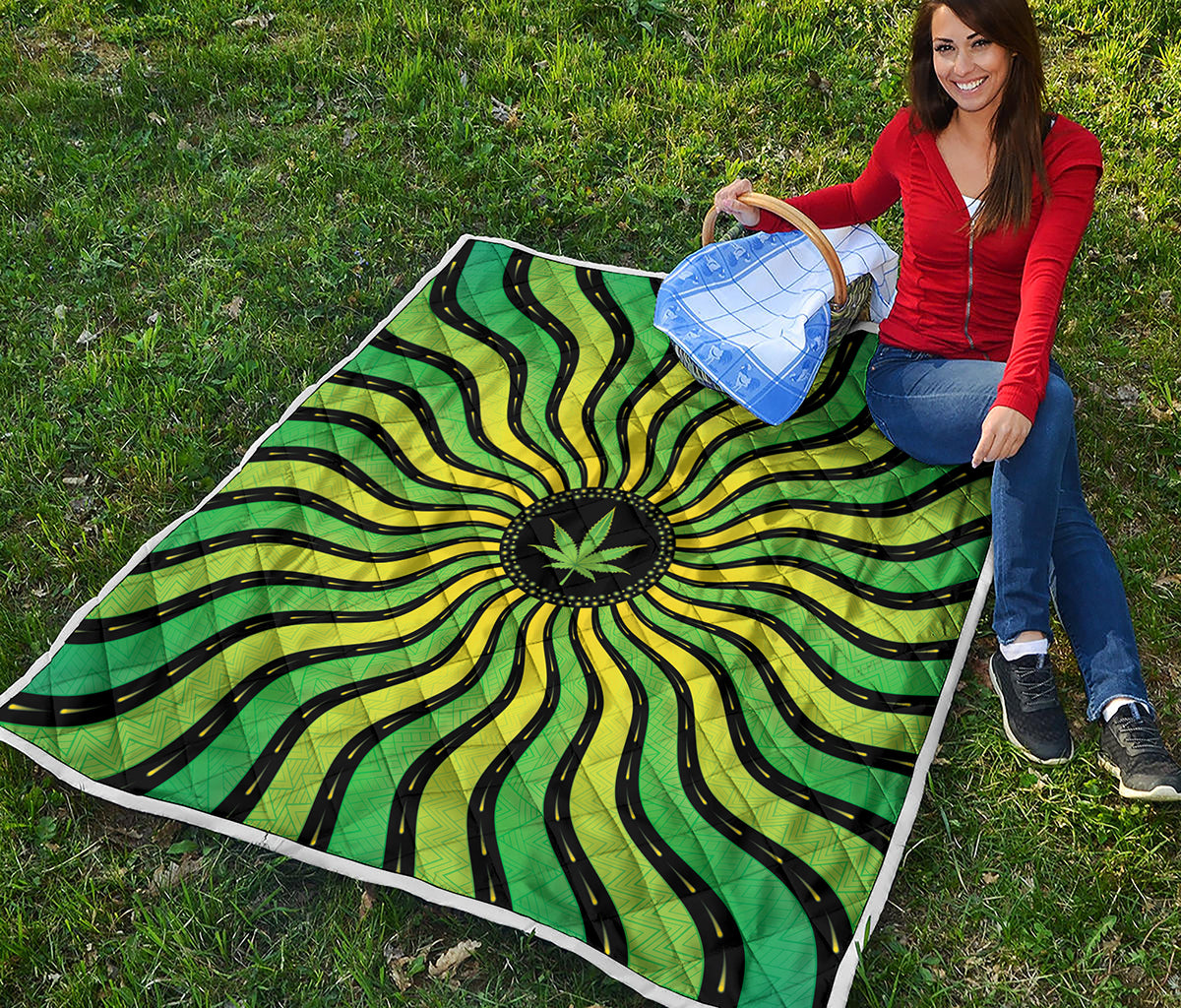 Psychedelic Cannabis Leaf Print Quilt