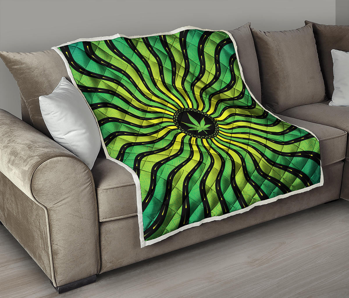 Psychedelic Cannabis Leaf Print Quilt