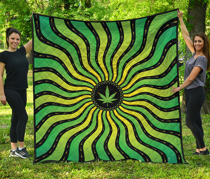 Psychedelic Cannabis Leaf Print Quilt