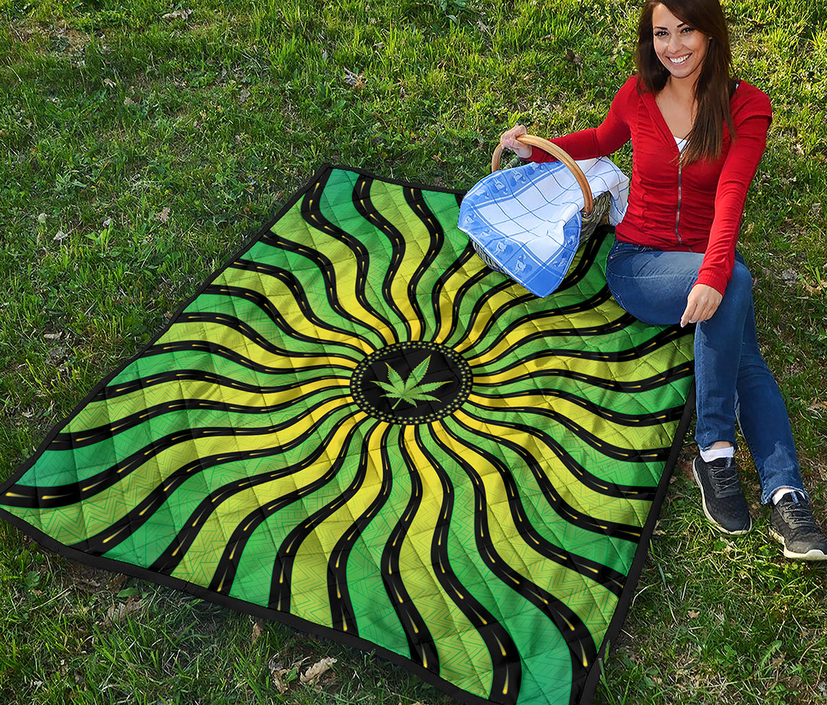Psychedelic Cannabis Leaf Print Quilt