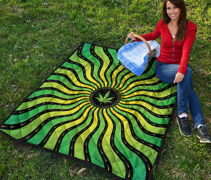 Psychedelic Cannabis Leaf Print Quilt