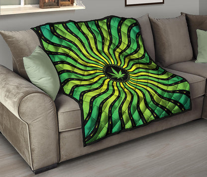 Psychedelic Cannabis Leaf Print Quilt