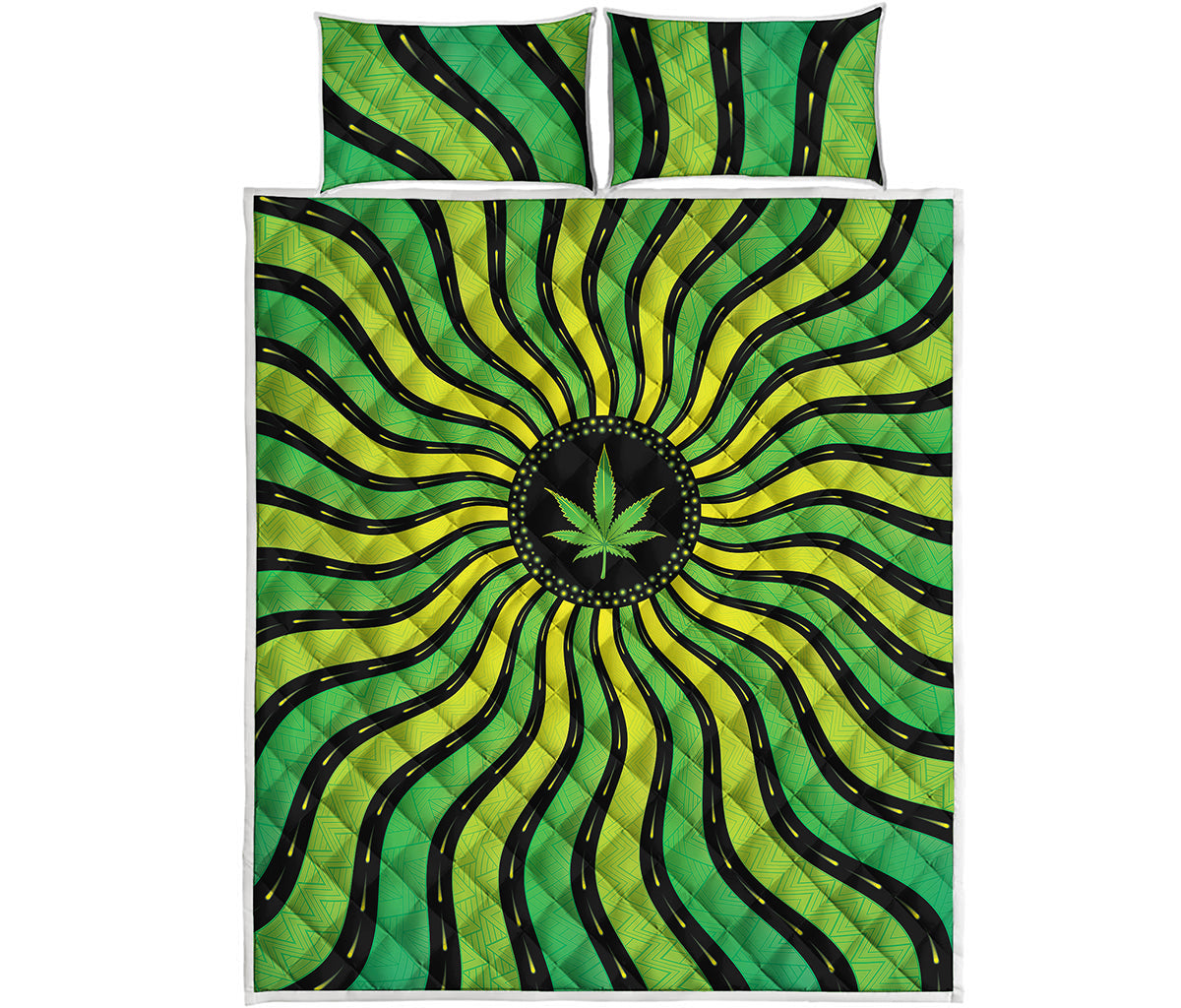 Psychedelic Cannabis Leaf Print Quilt Bed Set