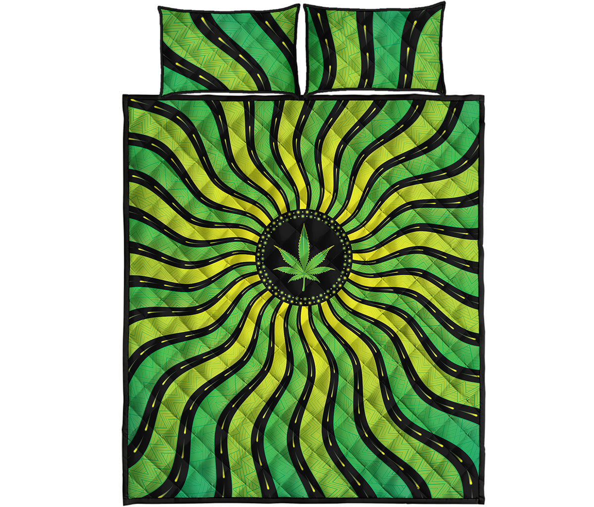 Psychedelic Cannabis Leaf Print Quilt Bed Set