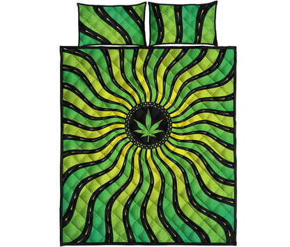 Psychedelic Cannabis Leaf Print Quilt Bed Set