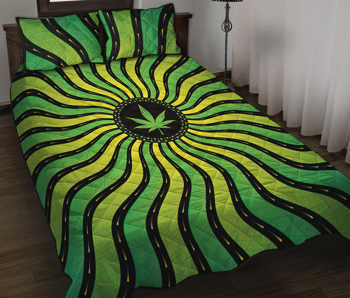 Psychedelic Cannabis Leaf Print Quilt Bed Set