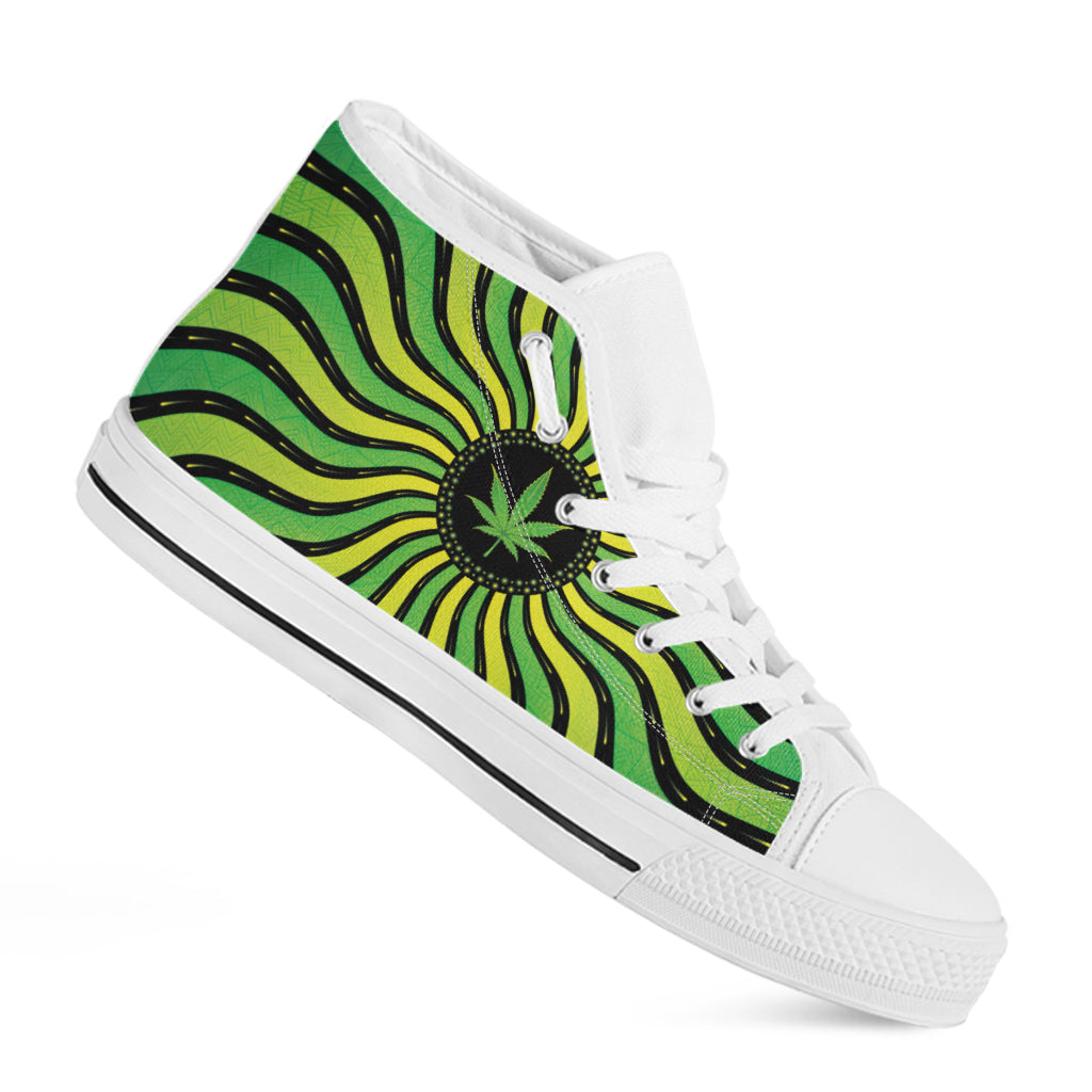 Psychedelic Cannabis Leaf Print White High Top Shoes