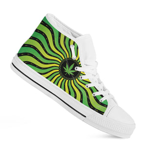 Psychedelic Cannabis Leaf Print White High Top Shoes