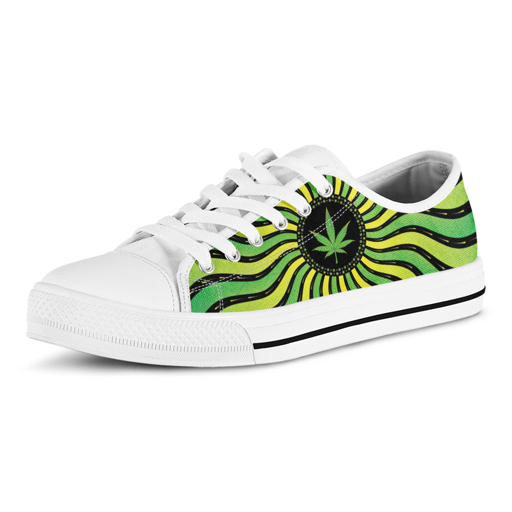 Psychedelic Cannabis Leaf Print White Low Top Shoes