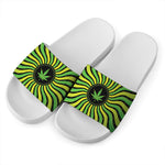 Psychedelic Cannabis Leaf Print White Slide Sandals