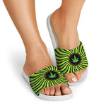 Psychedelic Cannabis Leaf Print White Slide Sandals
