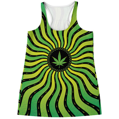 Psychedelic Cannabis Leaf Print Women's Racerback Tank Top