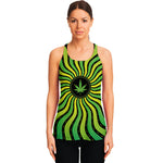 Psychedelic Cannabis Leaf Print Women's Racerback Tank Top