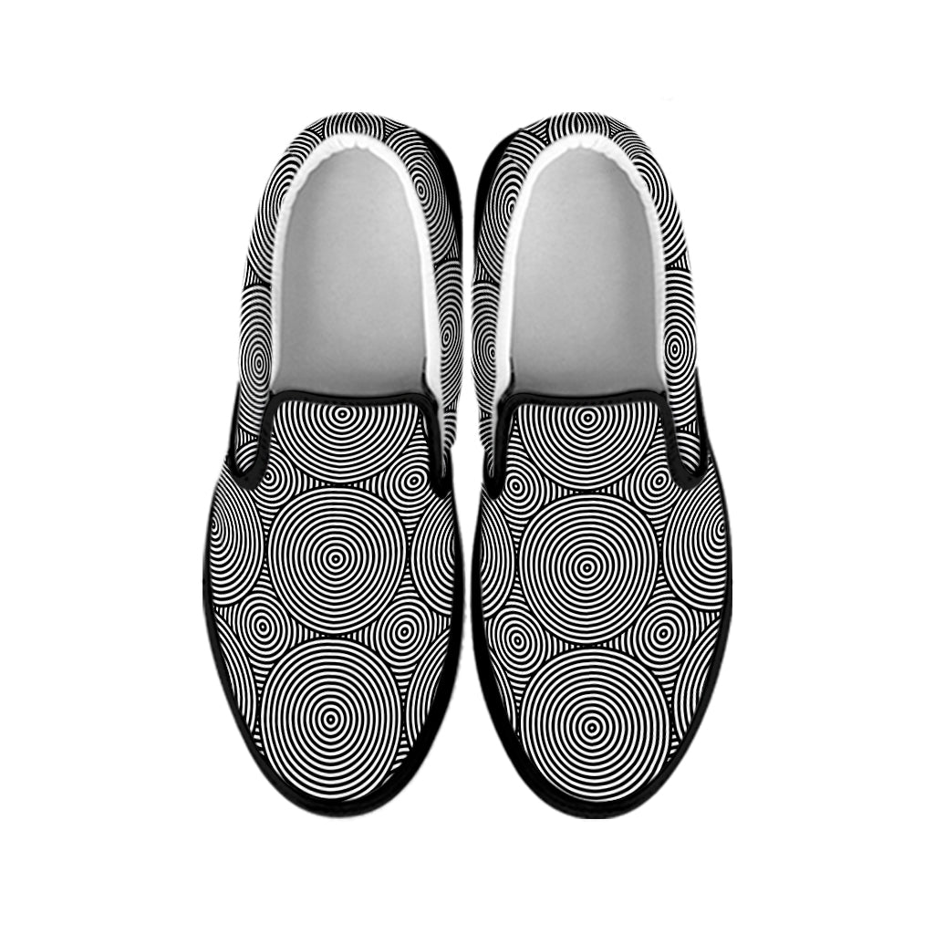 Psychedelic Circle Pattern Print Black Slip On Shoes