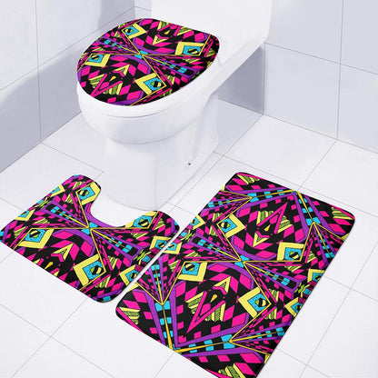Psychedelic Ethnic Trippy Print 3 Piece Bath Mat Set