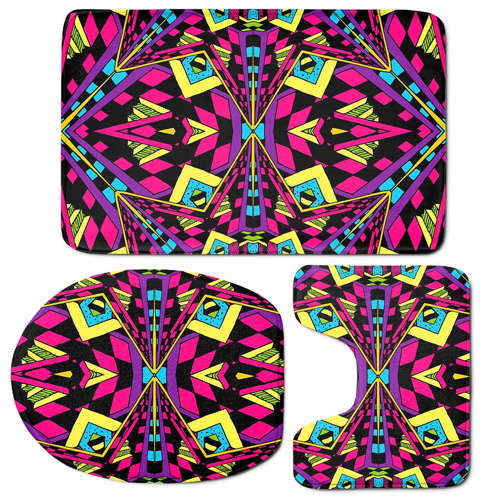 Psychedelic Ethnic Trippy Print 3 Piece Bath Mat Set