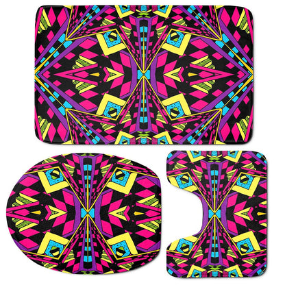 Psychedelic Ethnic Trippy Print 3 Piece Bath Mat Set
