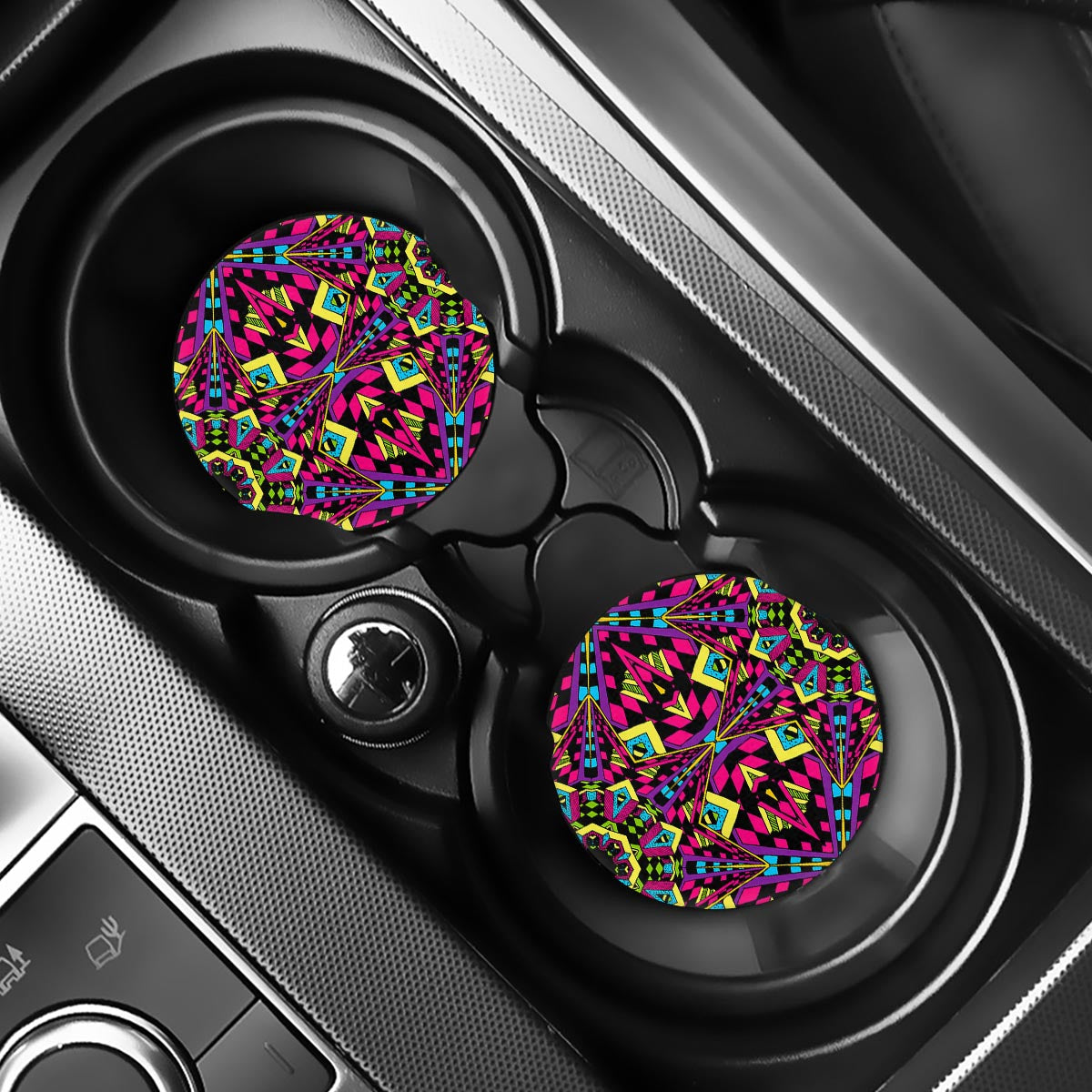 Psychedelic Ethnic Trippy Print Car Coasters
