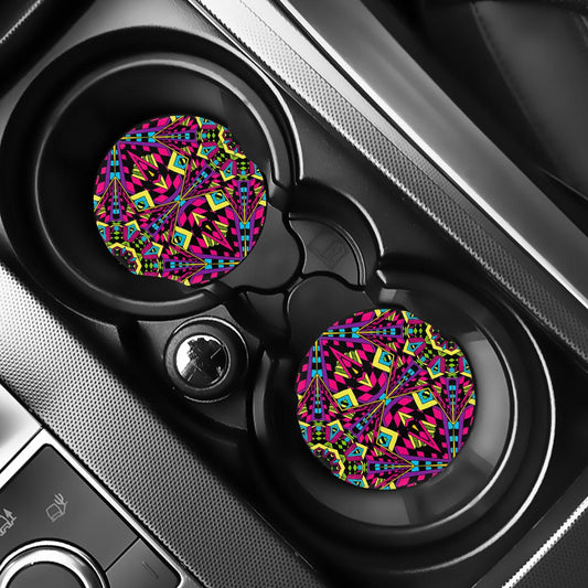 Psychedelic Ethnic Trippy Print Car Coasters