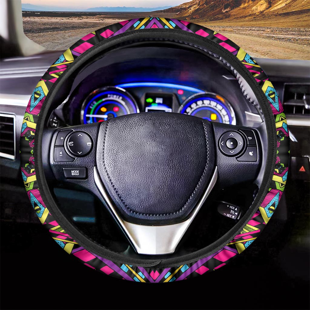 Psychedelic Ethnic Trippy Print Car Steering Wheel Cover