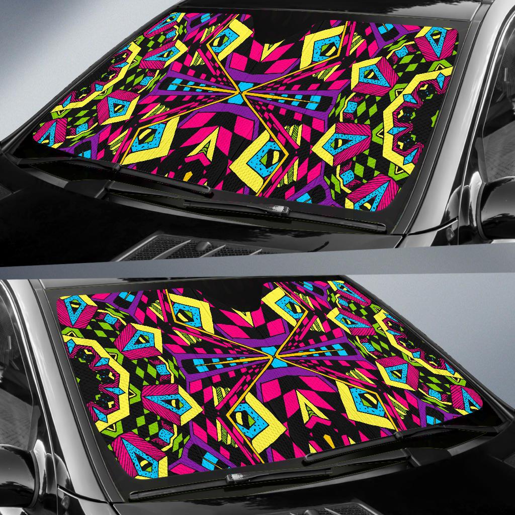 Psychedelic Ethnic Trippy Print Car Sun Shade GearFrost