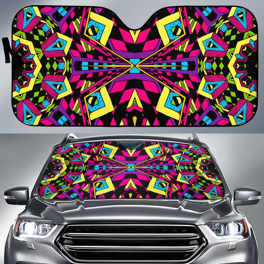 Psychedelic Ethnic Trippy Print Car Sun Shade GearFrost