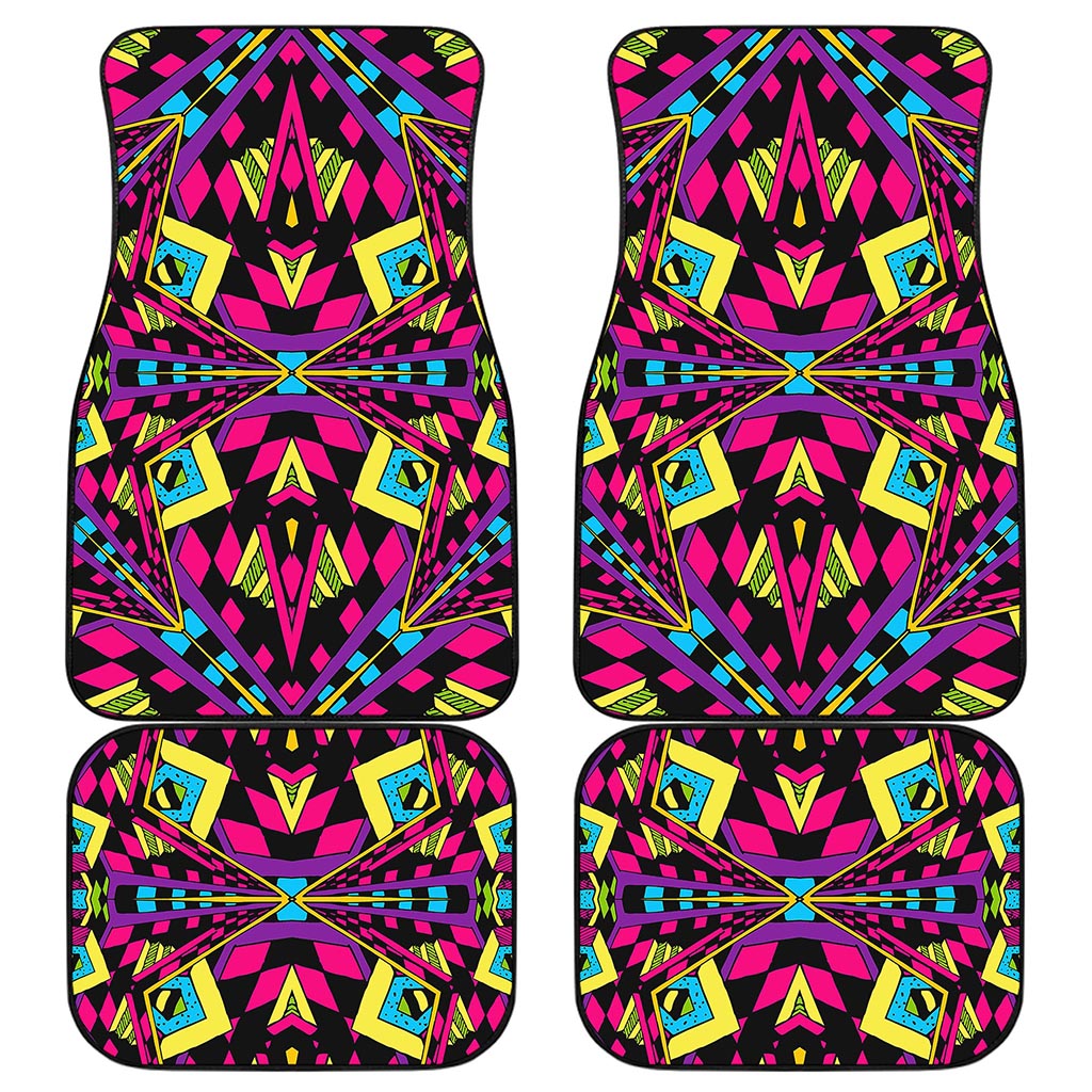 Psychedelic Ethnic Trippy Print Front and Back Car Floor Mats