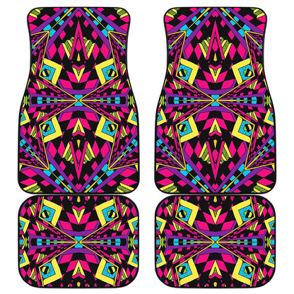 Psychedelic Ethnic Trippy Print Front and Back Car Floor Mats