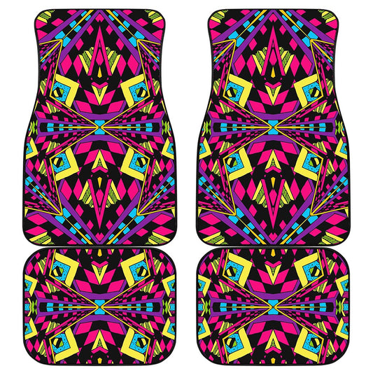 Psychedelic Ethnic Trippy Print Front and Back Car Floor Mats