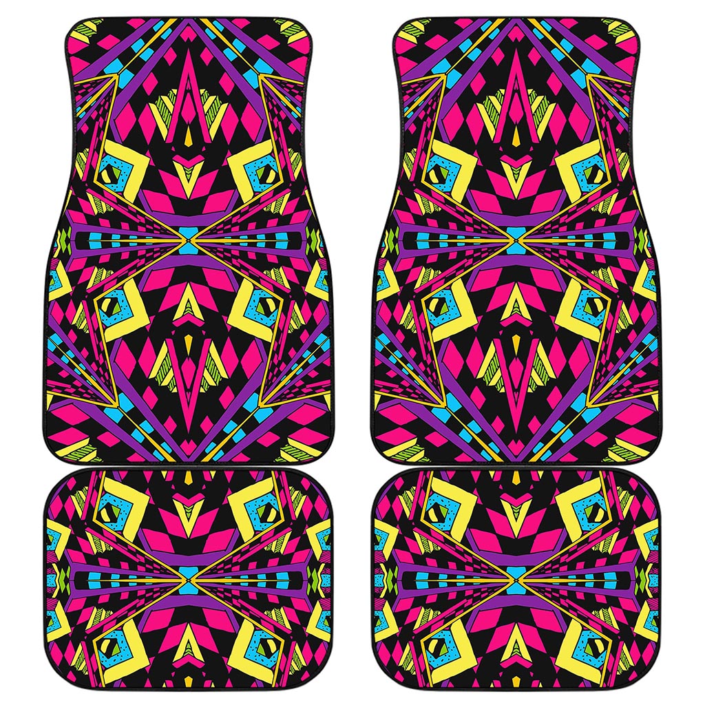 Psychedelic Ethnic Trippy Print Front and Back Car Floor Mats