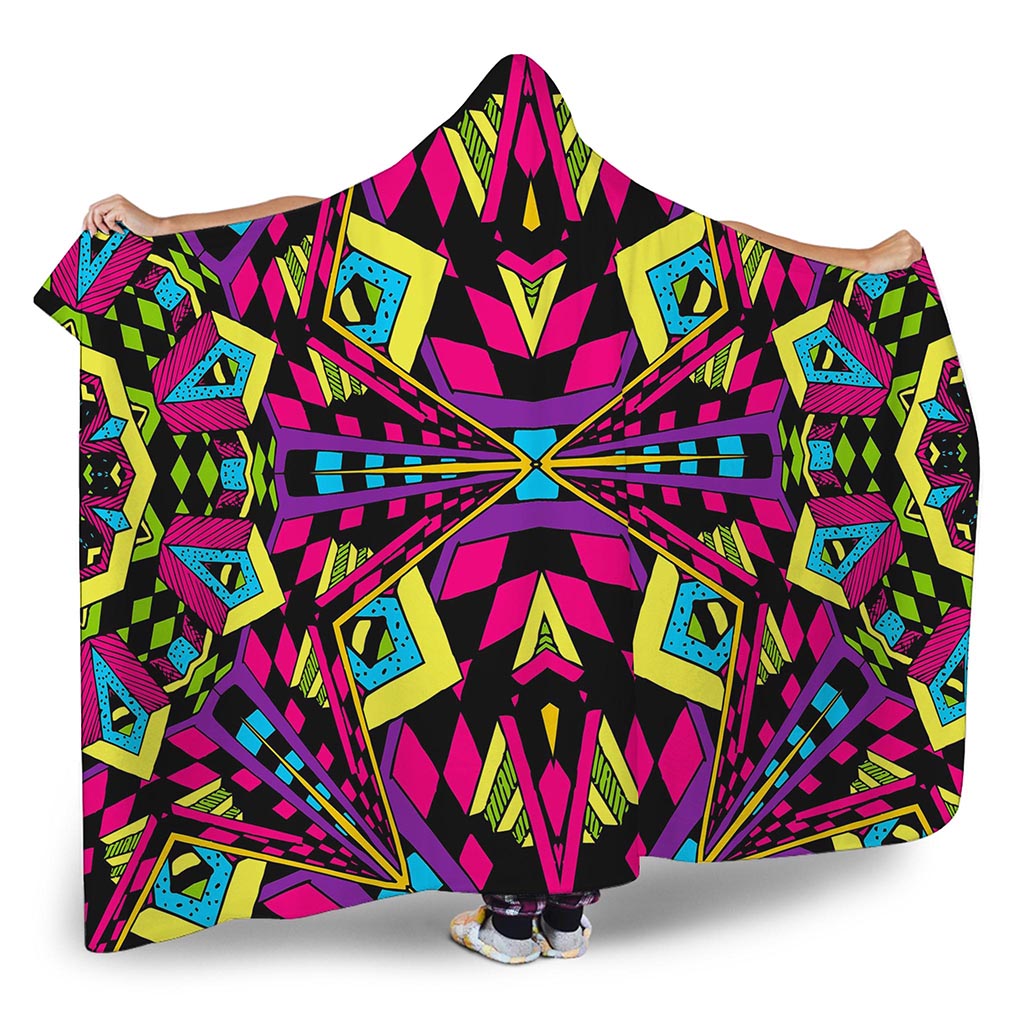 Psychedelic Ethnic Trippy Print Hooded Blanket
