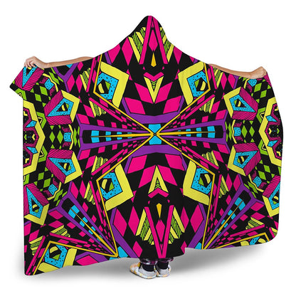 Psychedelic Ethnic Trippy Print Hooded Blanket