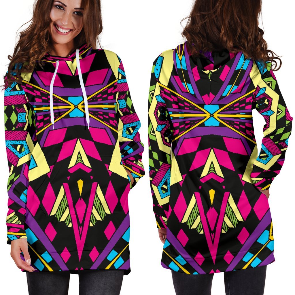 Psychedelic Ethnic Trippy Print Hoodie Dress GearFrost