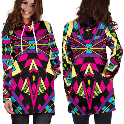 Psychedelic Ethnic Trippy Print Hoodie Dress GearFrost