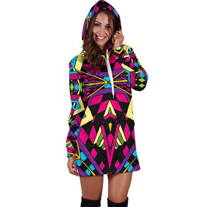 Psychedelic Ethnic Trippy Print Hoodie Dress GearFrost