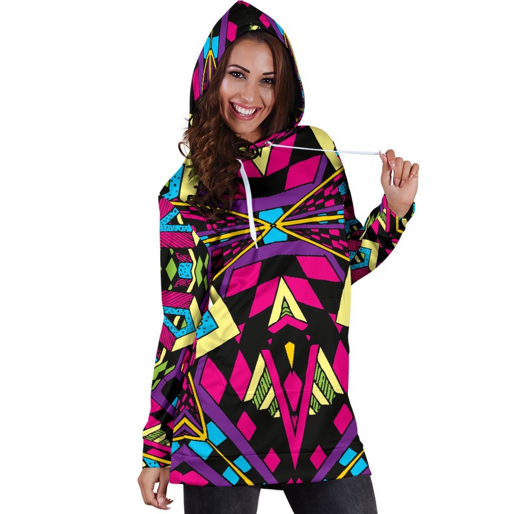 Psychedelic Ethnic Trippy Print Hoodie Dress GearFrost