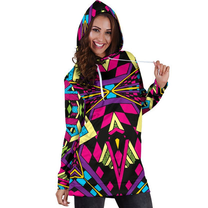 Psychedelic Ethnic Trippy Print Hoodie Dress GearFrost