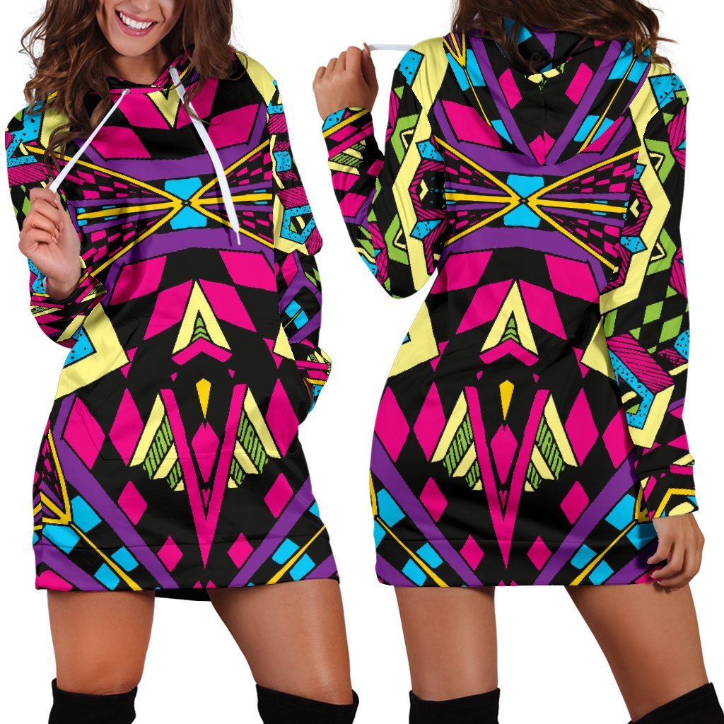 Psychedelic Ethnic Trippy Print Hoodie Dress GearFrost