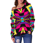 Psychedelic Ethnic Trippy Print Off Shoulder Sweatshirt GearFrost