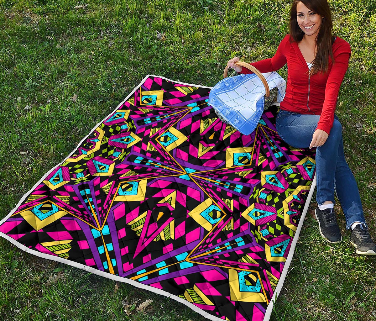 Psychedelic Ethnic Trippy Print Quilt