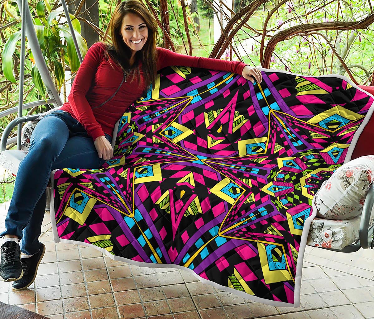 Psychedelic Ethnic Trippy Print Quilt